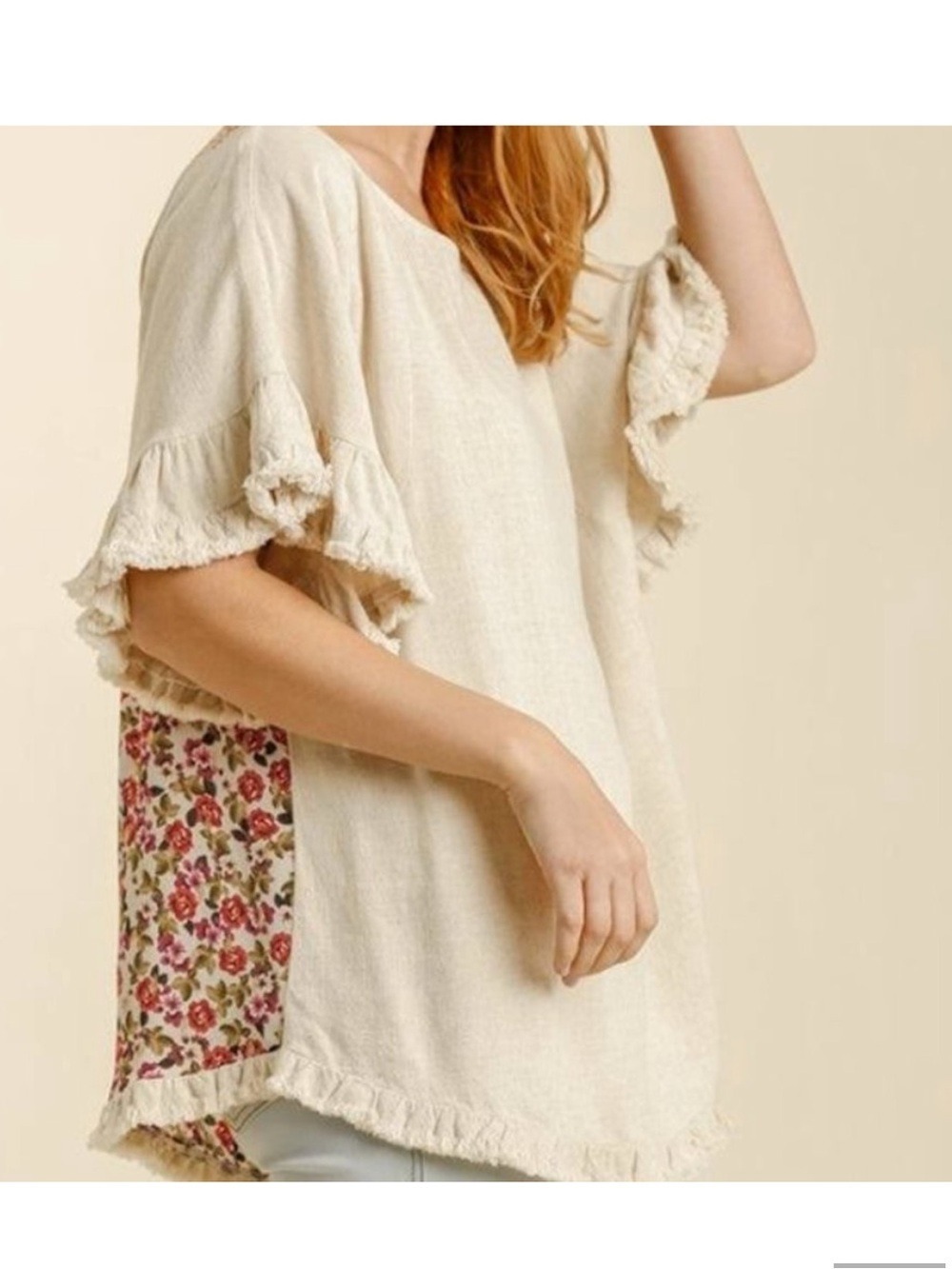 Umgee Boho Oversized Linen Blend Floral Top
